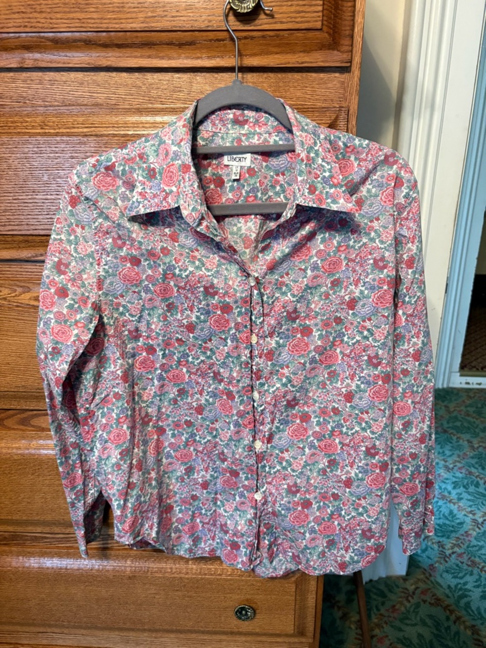 Liberty Floral Button-Down in Rose, Green and Lavender